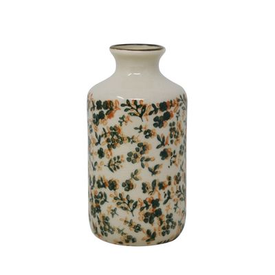 Vase FLEURI - Vert et orangé - Moyen