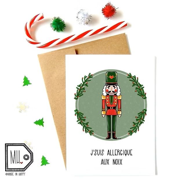 Carte de Noël - Allergique aux noix