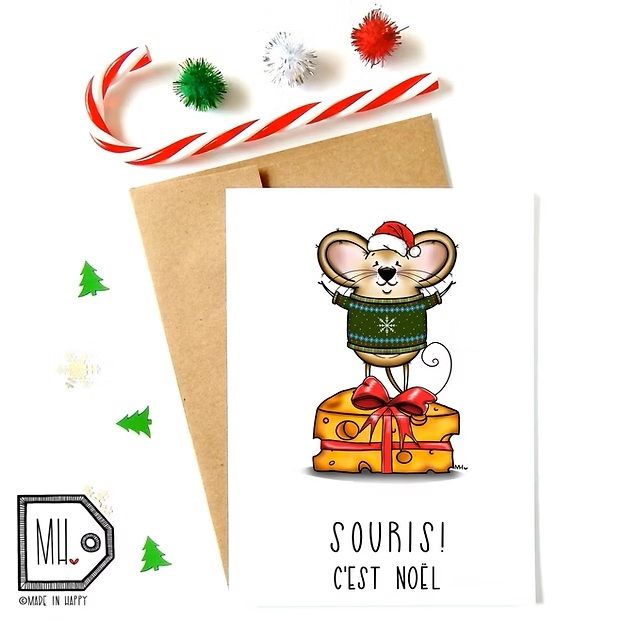Carte de Noël - Souris c'est Noël