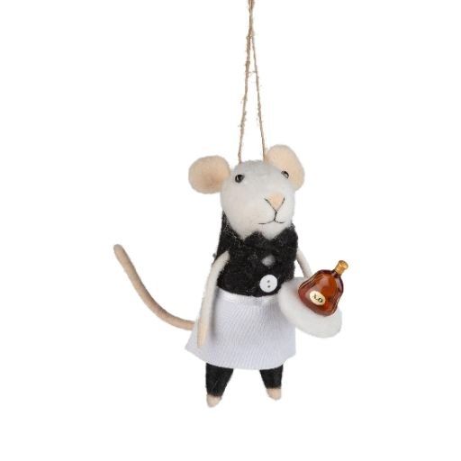 Ornement souris - Serveur &amp; bouteille ambrée