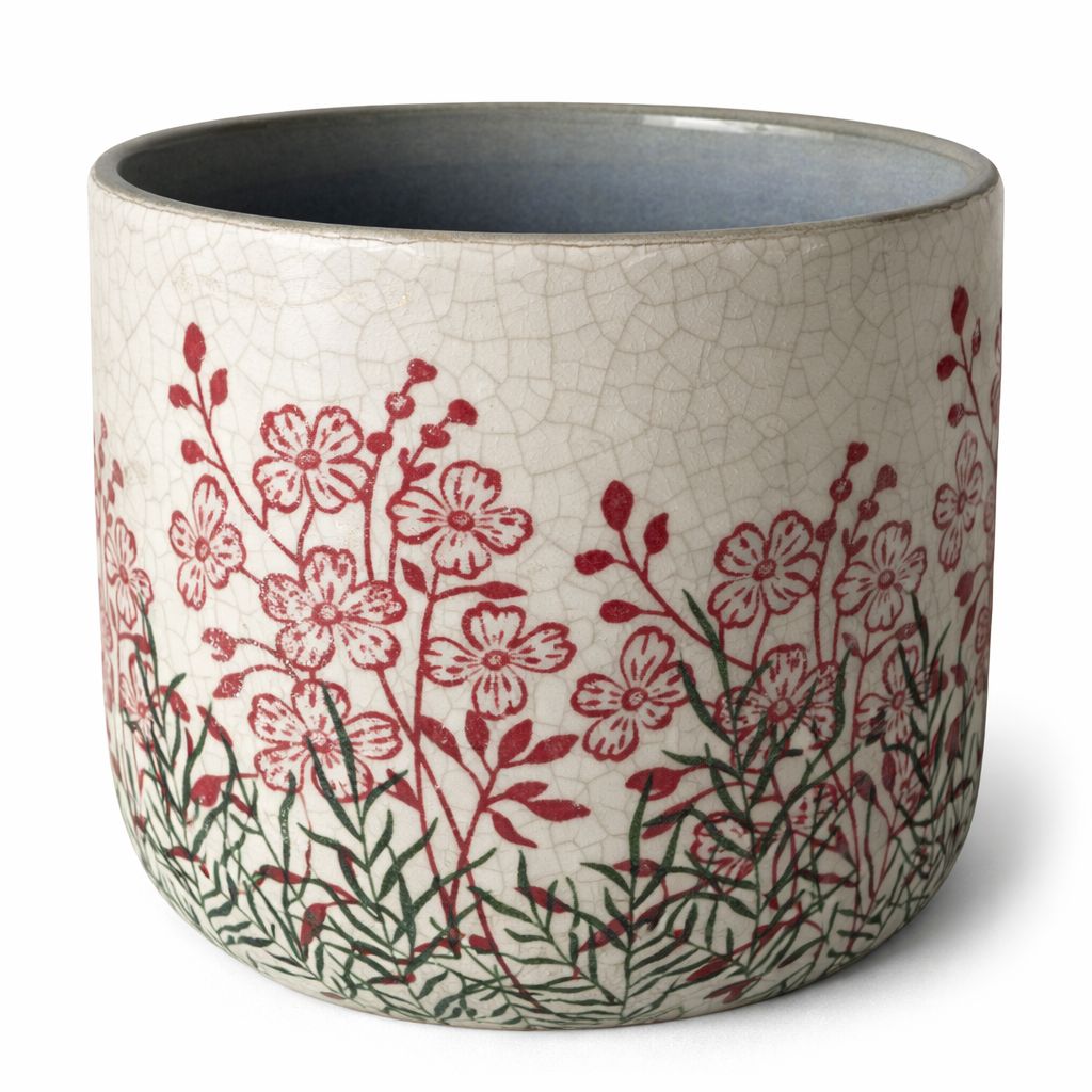 Cache-pot 4'' - Jardin fleuri craquelé