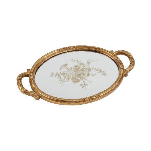 Plateau ovale - Doré &amp; fond miroir