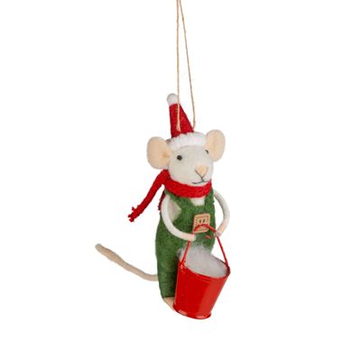 Ornement souris - Foulard &amp; seau de neige rouge