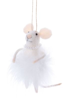 Ornement souris - Tutu en plumes blanches