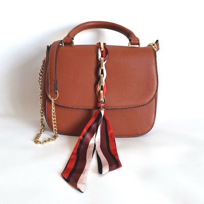 Roestbruine handtas/crossbody met twilly
