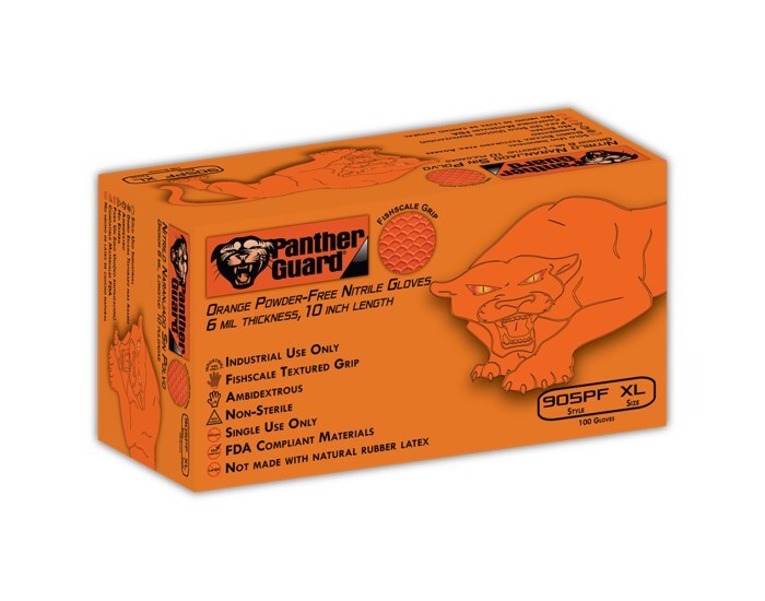 7mil. Nitrile Orange Panther Gloves - LARGE 905PF-L
