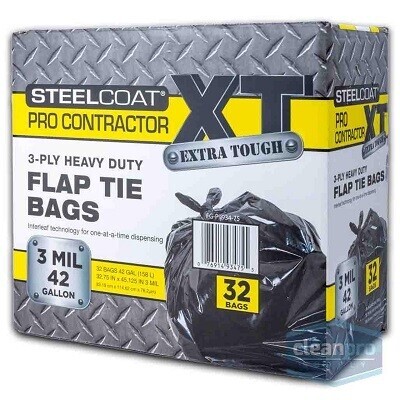 3-Mil Black Flap Tie Contractor Trash Bags 42gl - (32ct) FG-P9934-75