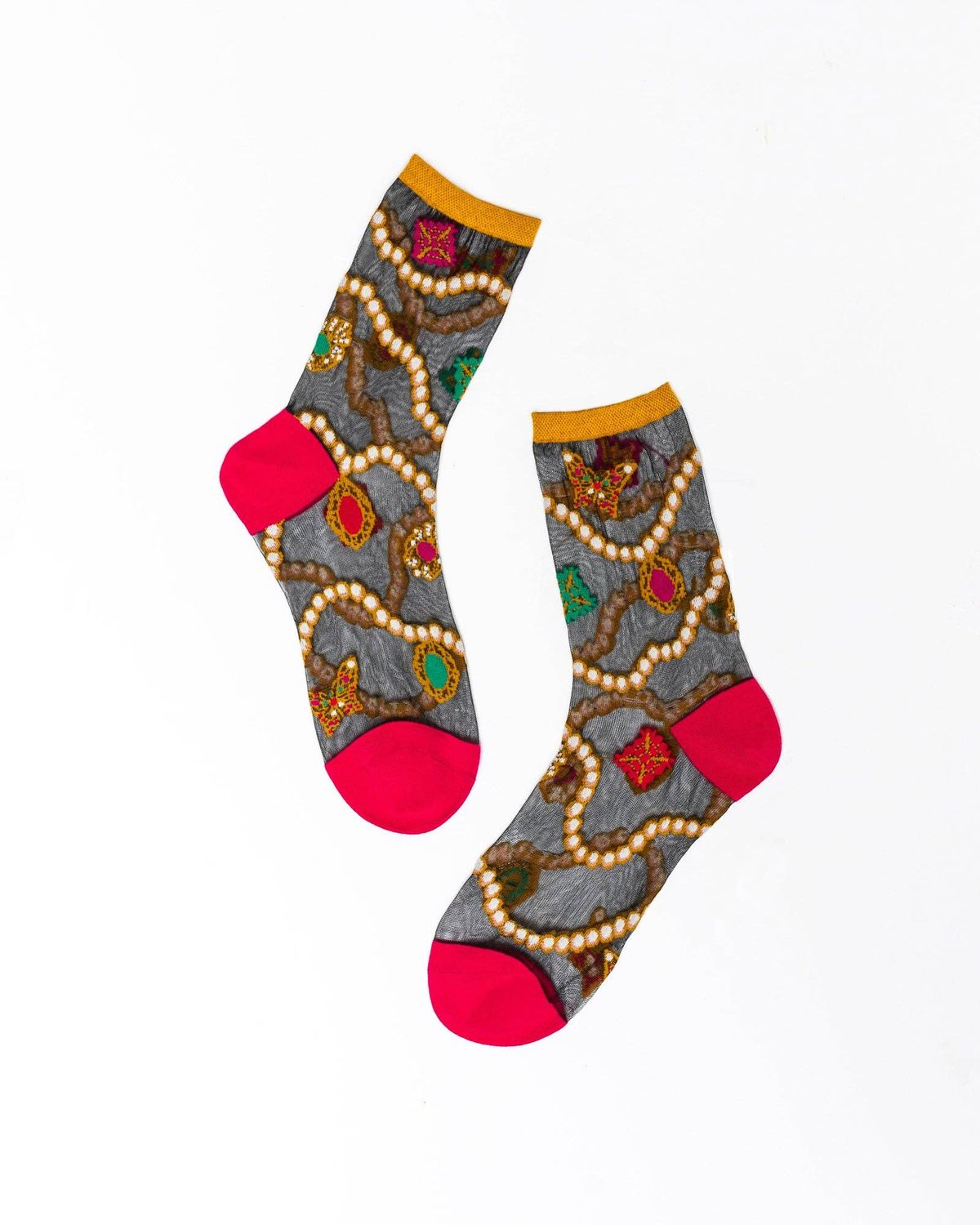 Pearls &amp; Jewels Black Sheer Ankle Sock