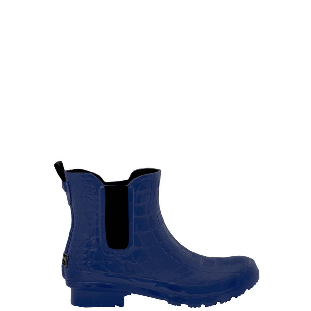 CHELSEA NAVY CROC EMBOSS WOMEN'S ANKLE RAIN BOOTS, Size: 8