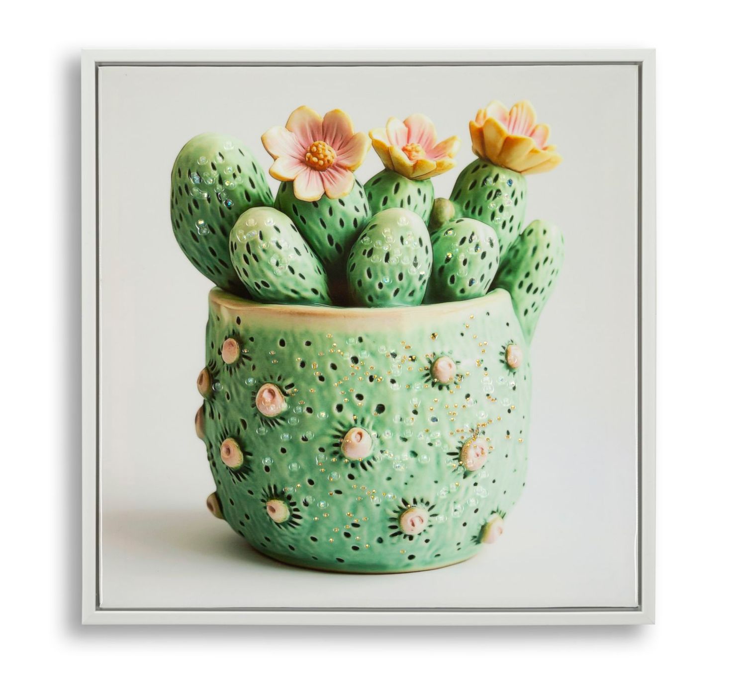 STAMPA SU TELA LACCATA C/CORNICE VASETTO CACTUS -A- CM 40X2,8X40