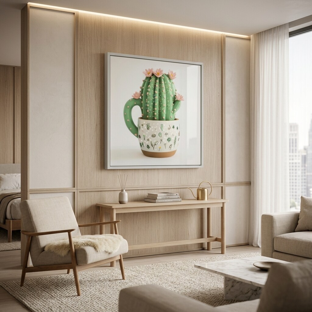 STAMPA SU TELA LACCATA C/CORNICE VASETTO CACTUS -B- CM 40X2,8X40