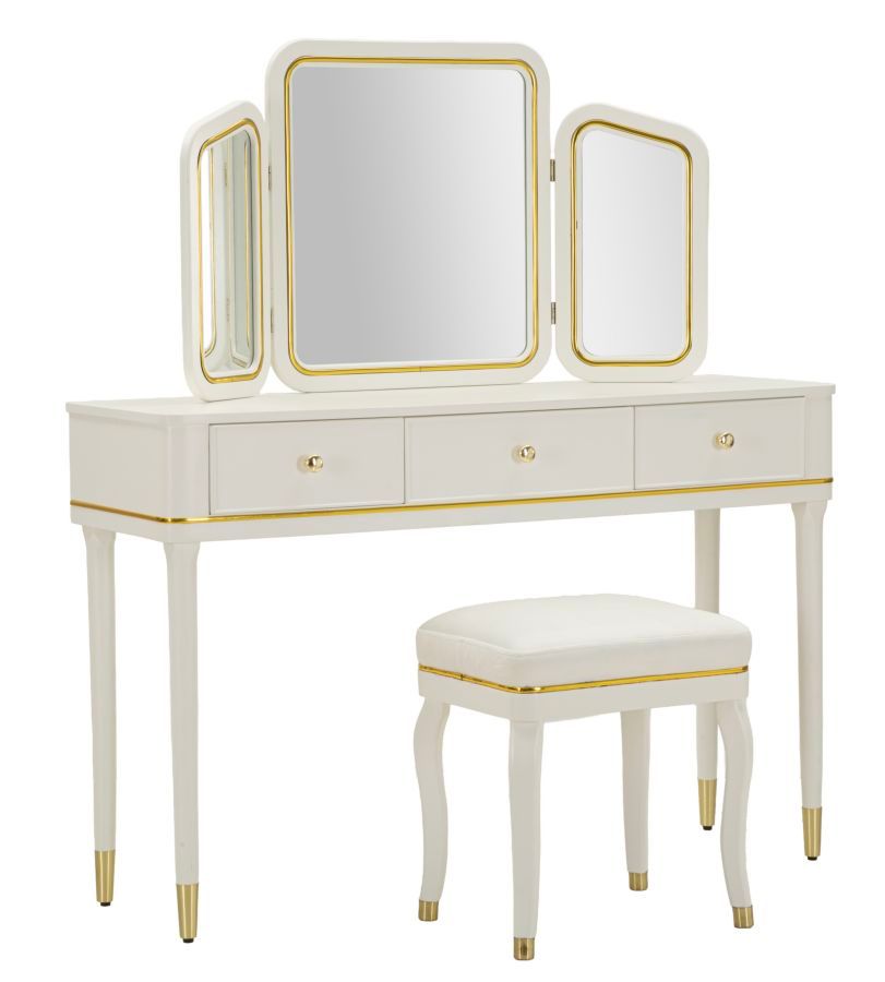TOLETTA CAMILLE CON SPECCHIO E SGABELLO BIANCA CM 120X37X79-104X2,5X56-44X34X48