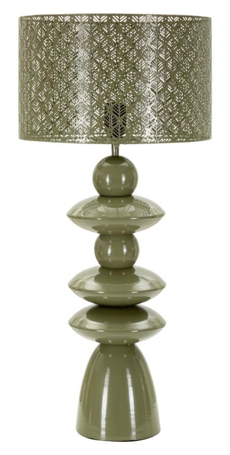 Lampada Da Tavolo In Metallo Con Paralume Intagliato Cm Ø 33X71