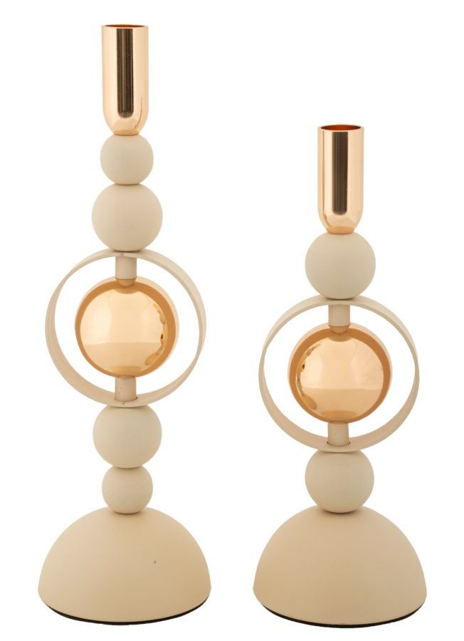 PORTACANDELE SATURNO CREMA SET 2 PZ CM Ø 10X27-10X33