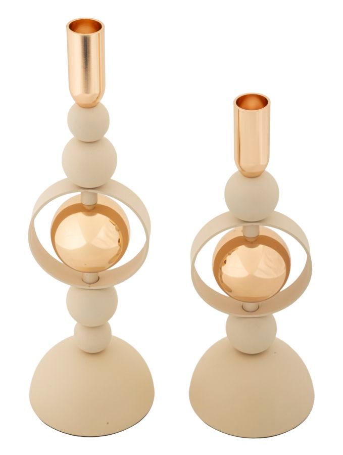 PORTACANDELE SATURNO CREMA SET 2 PZ CM Ø 10X27-10X33