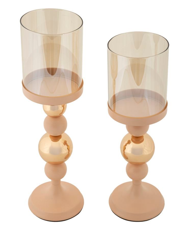PORTACANDELE GLASSY ROSA SET 2 PZ CM Ø 10X32-10X36