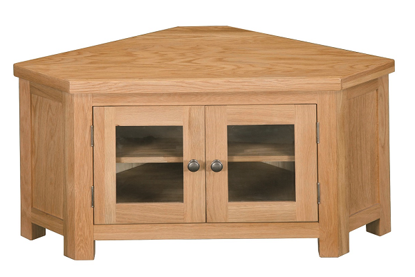 Regent Oak 2 Shelf Corner TV Unit with Glass Doors