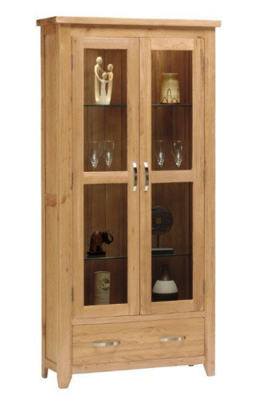 Country Oak 2 Door Glazed Display Cabinet