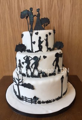 Silhouette Love Story Wedding Cake