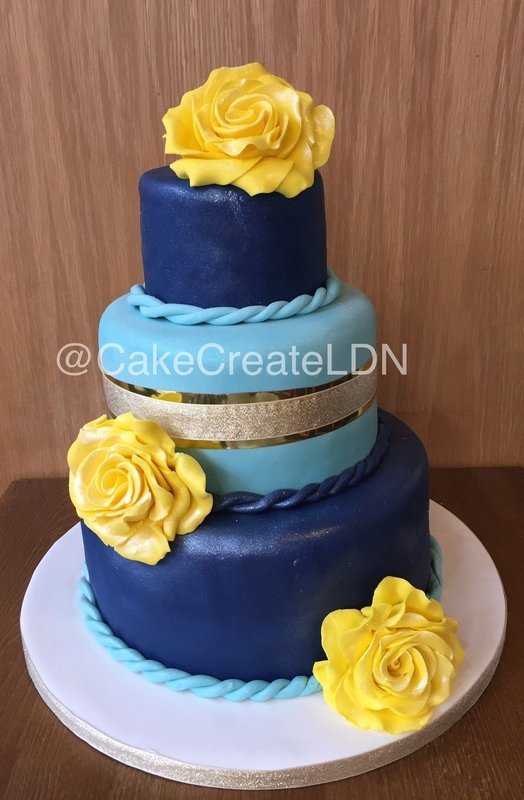 Blue and Yellow Wedding Cake