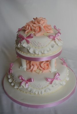 Pink and Peach Embroidered Wedding Cake