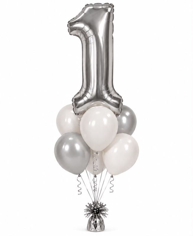 Number Balloon and Latex Balloon Bunch - Silver Number Balloon and Latex Balloon Bunch - Silver
