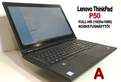 Lenovo P50 Core i7,  Nvidia Quadro M2000M näytönohjaimella ja 15,6" FullHD-kosketusnäytöllä! AMMATTILAISELLE! Telakka mukana!