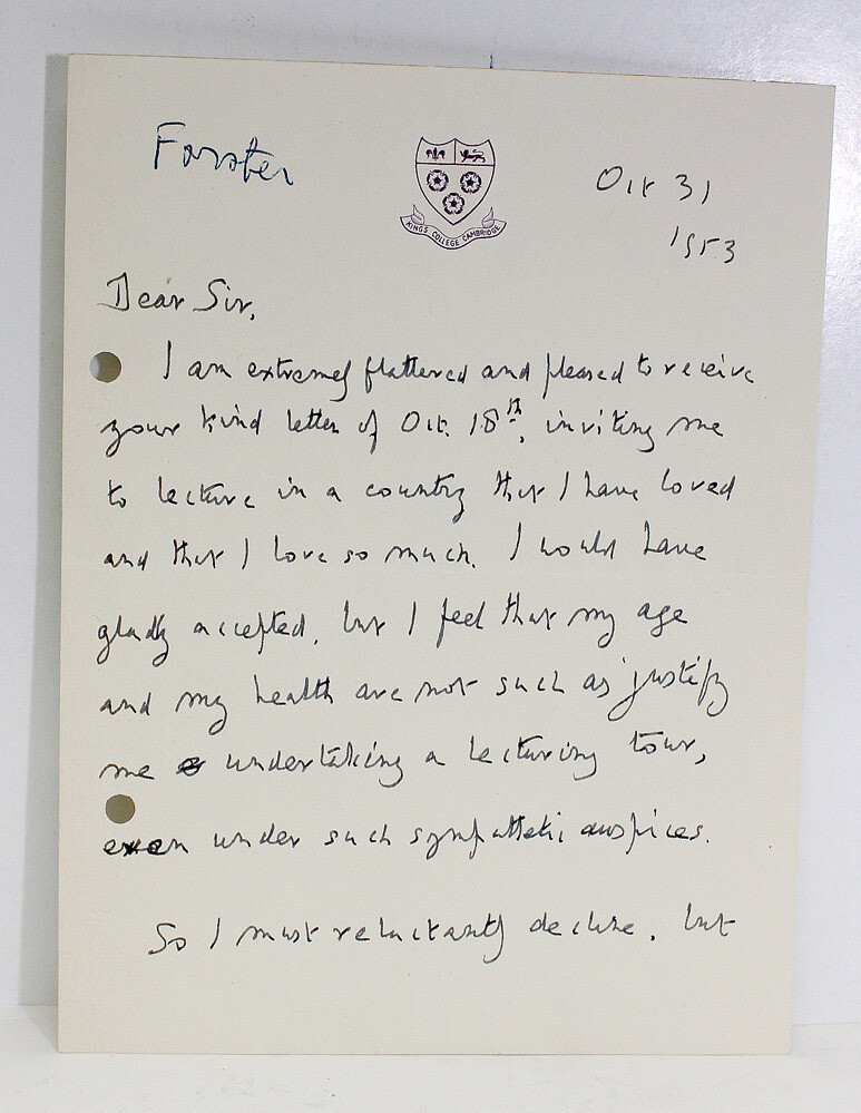 Original autograph letter Signed and Inscribed By E M Forster