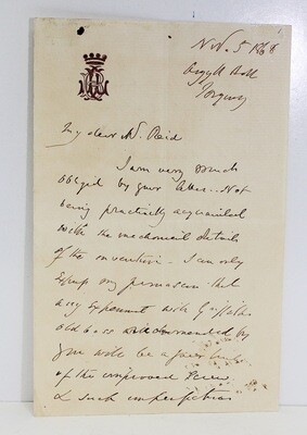 Original autograph letter Signed and Inscribed By Edward Bulwer-Lytton