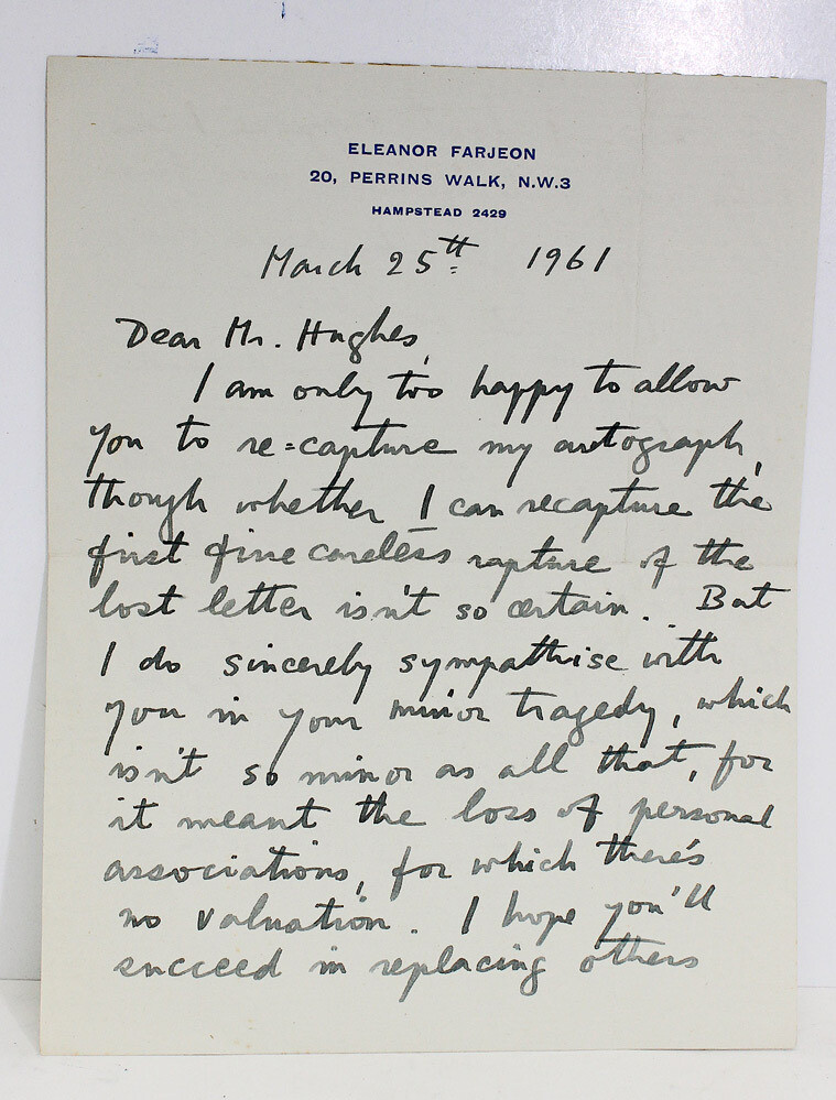 Original autograph letter Signed and Inscribed By Eleanor Farjeon