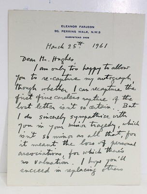 Original autograph letter Signed and Inscribed By Eleanor Farjeon