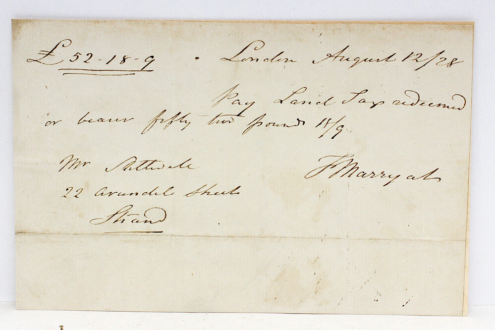 Captain Frederick Marryat Signed Cheque