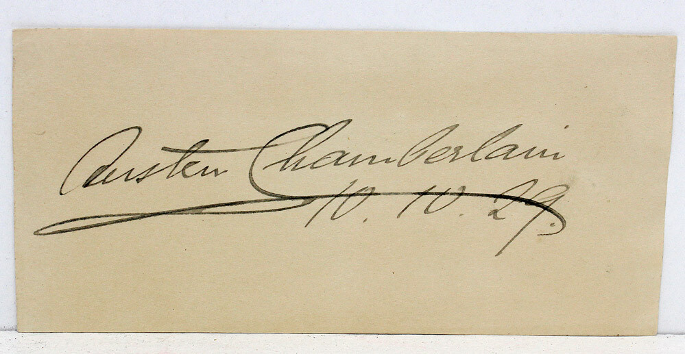Signed Piece of Paper by Austen Chamberlain
