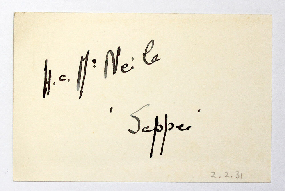 Signed Piece of Paper by H.C. McNeile, &#39;Sapper&#39;