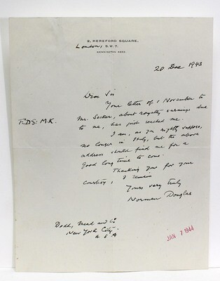 A Signed and Inscribed Letter from Norman Douglas