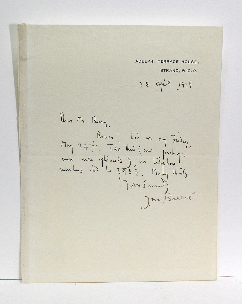 A Signed and Inscribed Letter from J M Barrie