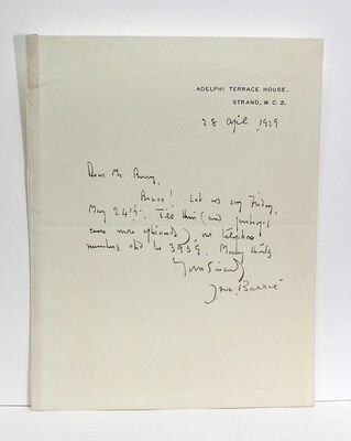 A Signed and Inscribed Letter from J M Barrie