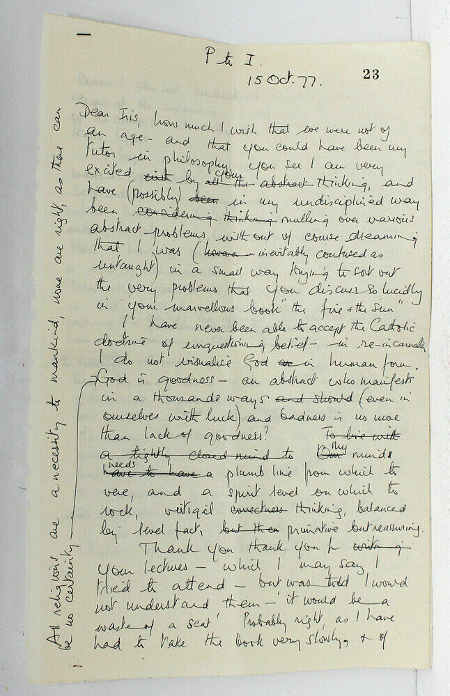 Original Signed Hand Written Letter to Iris Murdoch