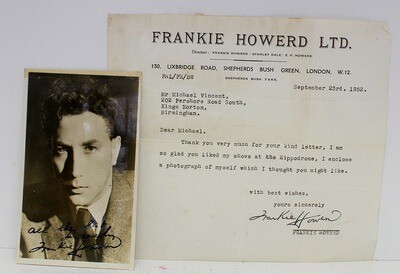 Original Signed Photograph and Letter from Frankie Howard