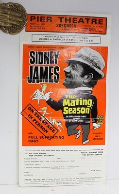 Original Hand Signed Theatre Flyer of Sid James Performing The Mating Season - Carry On