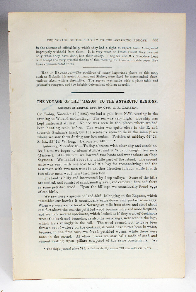 The Voyage of the Jason to the Antarctic Regions and  Expedition to the Hadramut - Captain C A Larsen, J Theodore Bent