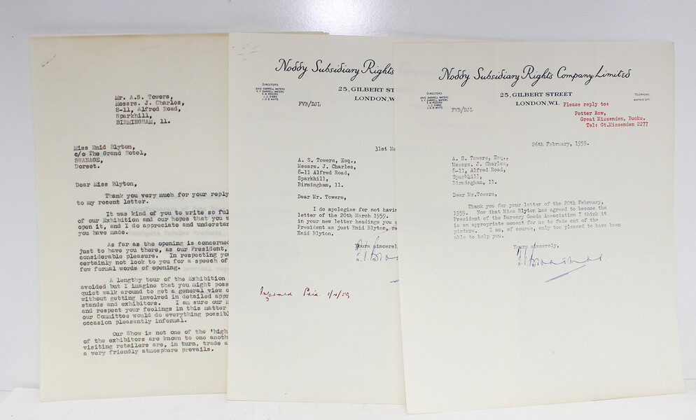 Letters to Enid Blyton from A.S. Towers of Messrs J. Charles, Birmingham, 1959-62