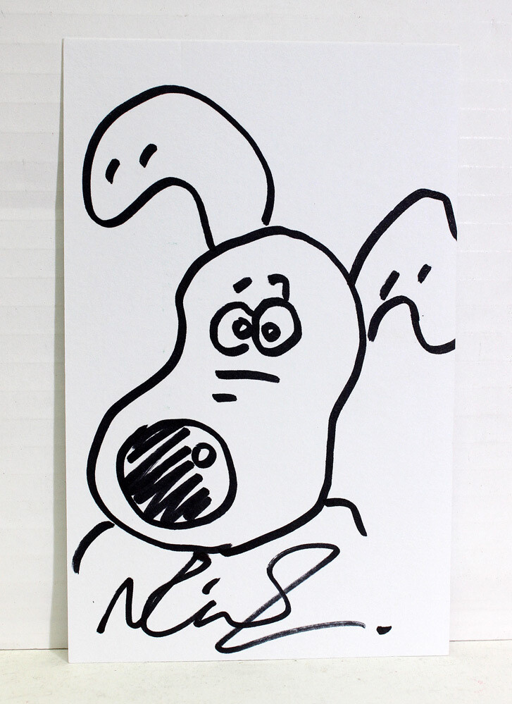 Signed Paper with a Hand Drawn Sketch of Gromit by Nick Parks.