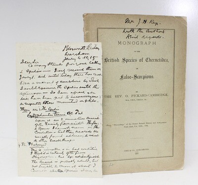 Monograph on the British Species of Chernetidea or False Scorpions - Reverend Octavius Pickard-Cambridge SIGNED AND LETTER