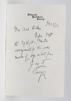 Original Signed Inscribed Letter from  Hallam Tennyson, 2nd Baron Tennyson