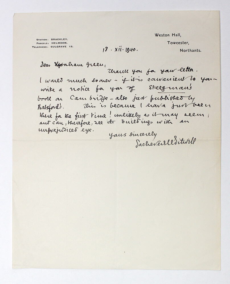 Original Signed Letter by Sacheverell Sitwell