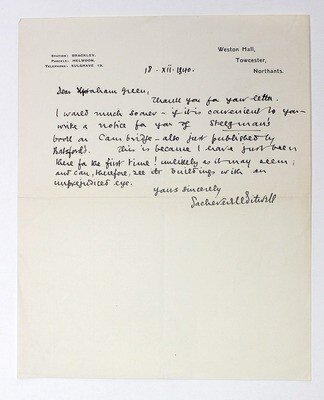 Original Signed Letter by Sacheverell Sitwell