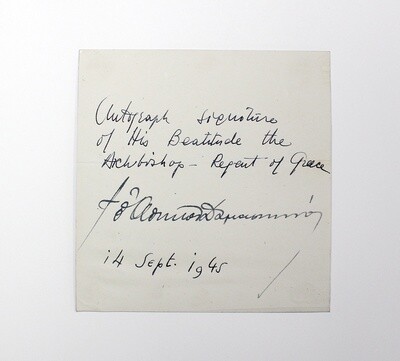 Original Signed Paper by Archbishop Damaskinos Papandean