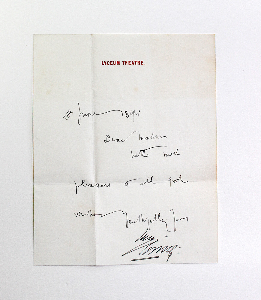 Original Hand Written Letter by Bram Stoker and Signed by Henry Irving.