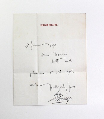 Original Hand Written Letter by Bram Stoker and Signed by Henry Irving.